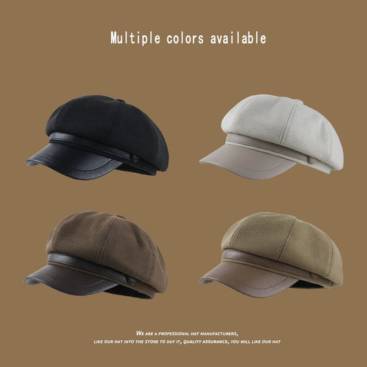 Panama Autumn and Winter Ladies Warm Duck Tongue Beret Elegant Artistic Painter Octagonal Hat Cap