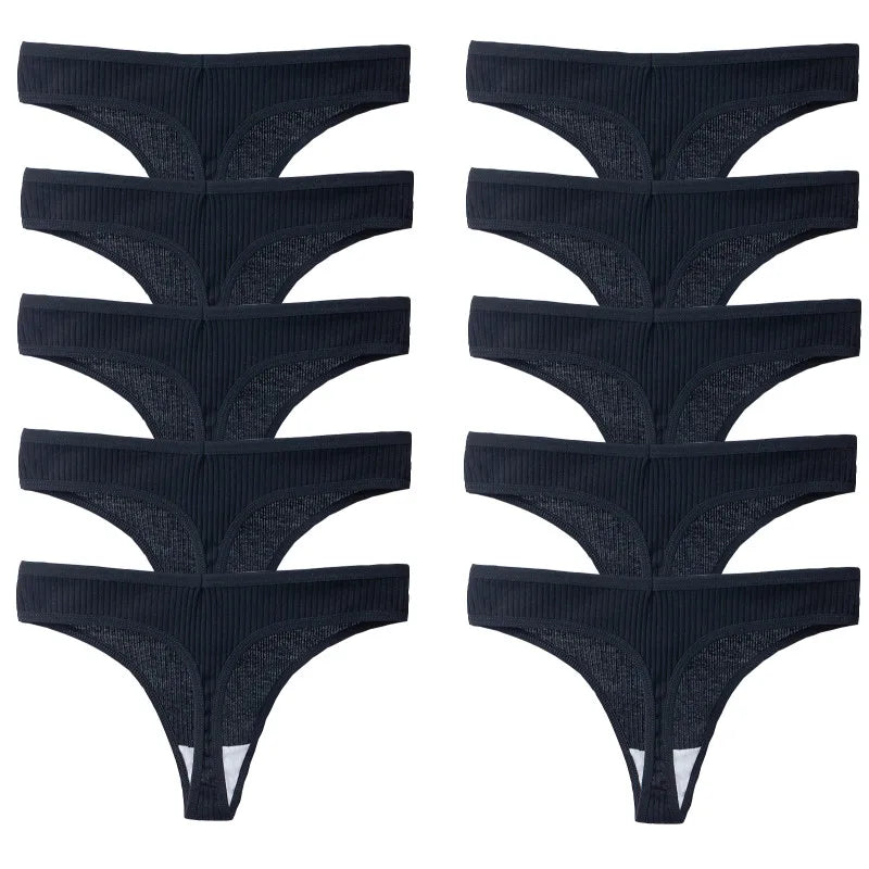 10PCS/Set Women's Panties Cotton Striped Underwear Sexy Sports Thongs Lingerie Soft Comfortable G-Strings Hot T-Backs