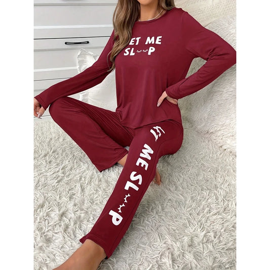 Letter Print Pajamas for Women Autumn Winter Long Sleeve Long Pants Pajamas Ladies Milk Silk Pajamas Sporty Sleepwear for Girls