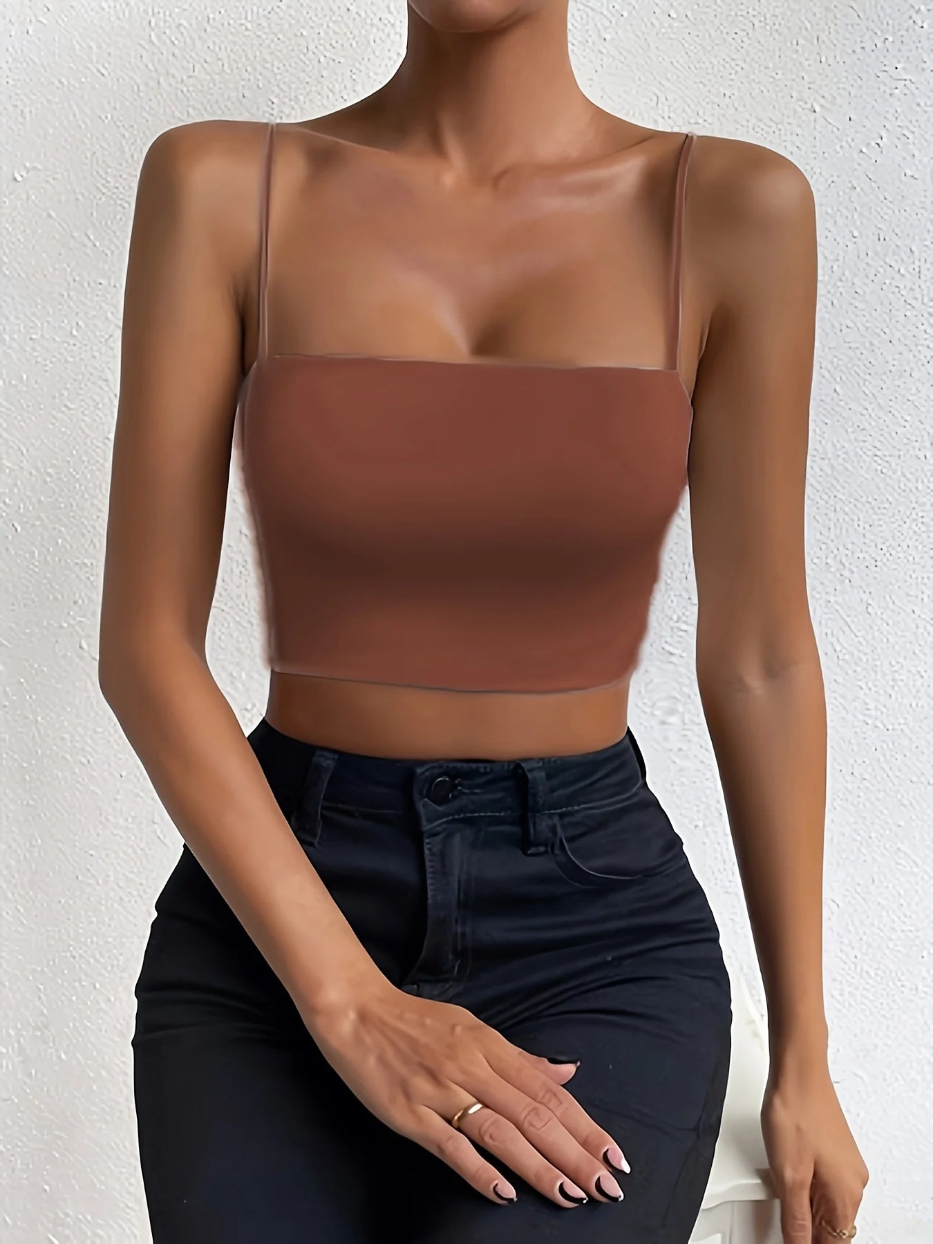 Stylish Solid Spaghetti Strap Cami Crop Top - Flattering Sleeveless and Backless Design - Lightweight, Fashion Forward Women's Clothing