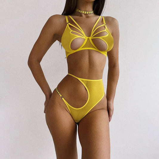Lingerie Front Full Hollow Bra Underwear Uncensored 6 Pieces Suspenders Sexy Exotic Sets Fantasy Onlyfans Kit