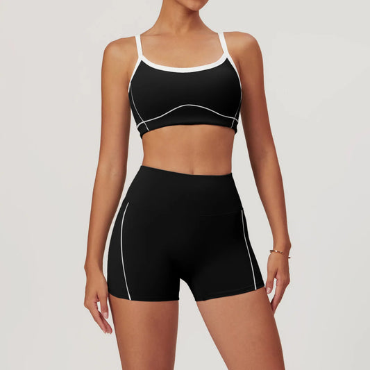 Yoga Set Women Sport Bra Gym Workout Legging High Waist Wide Flare Pant Fitness Sports Shorts Active Wear Suit