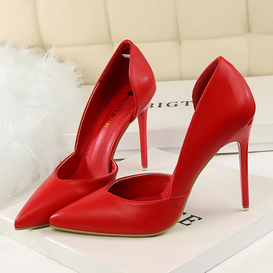 Women 10.5cm High Heels Leather Pumps Escarpins Elegant Sweet Yellow Pink Stiletto Wedding Heels Lady Quality Cheap Party Shoes