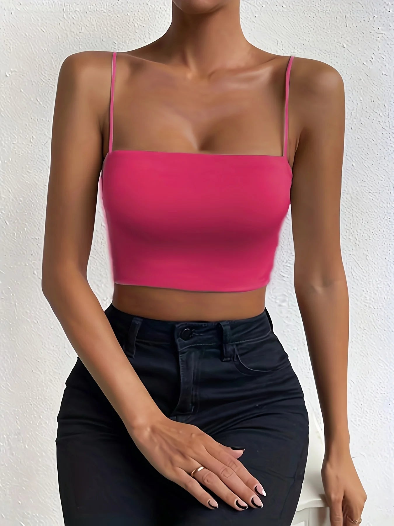 Stylish Solid Spaghetti Strap Cami Crop Top - Flattering Sleeveless and Backless Design - Lightweight, Fashion Forward Women's Clothing