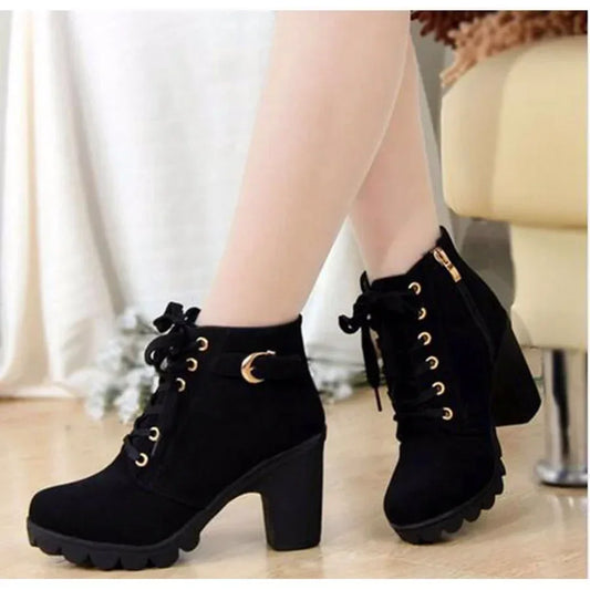 New Spring Winter Women Pumps Boots High Quality Lace-up Ladies Shoes PU High Heels Boots