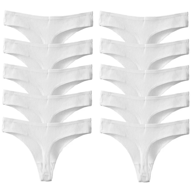 10PCS/Set Women's Panties Cotton Striped Underwear Sexy Sports Thongs Lingerie Soft Comfortable G-Strings Hot T-Backs