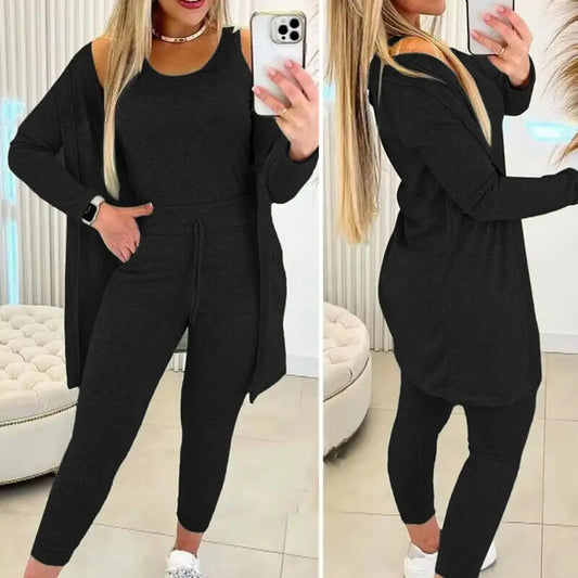 New Autumn Winter Women's Elastic Pajamas Sports Set Crop Top+Long Pants+Coat Woman 3 Pieces Suit Soft Homewear Pyjamas S-3XL