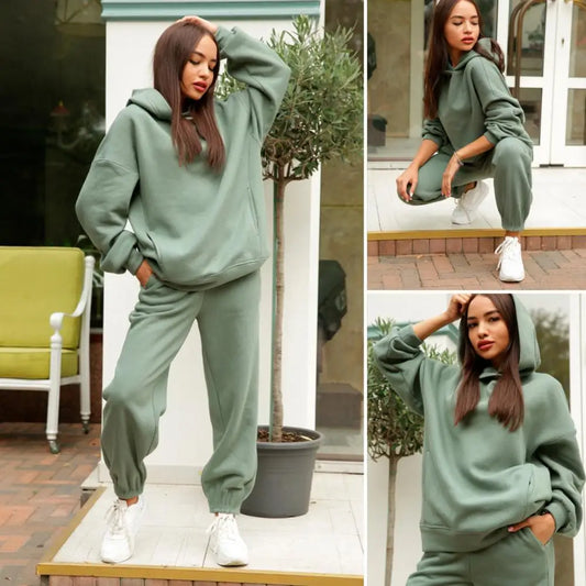 Women Tracksuit Autumn Winter Warm Hoodies Top Suit Casual Hooded Sweatshirts and Sweatpants Outfits Sweatpants 2 Piece Sets