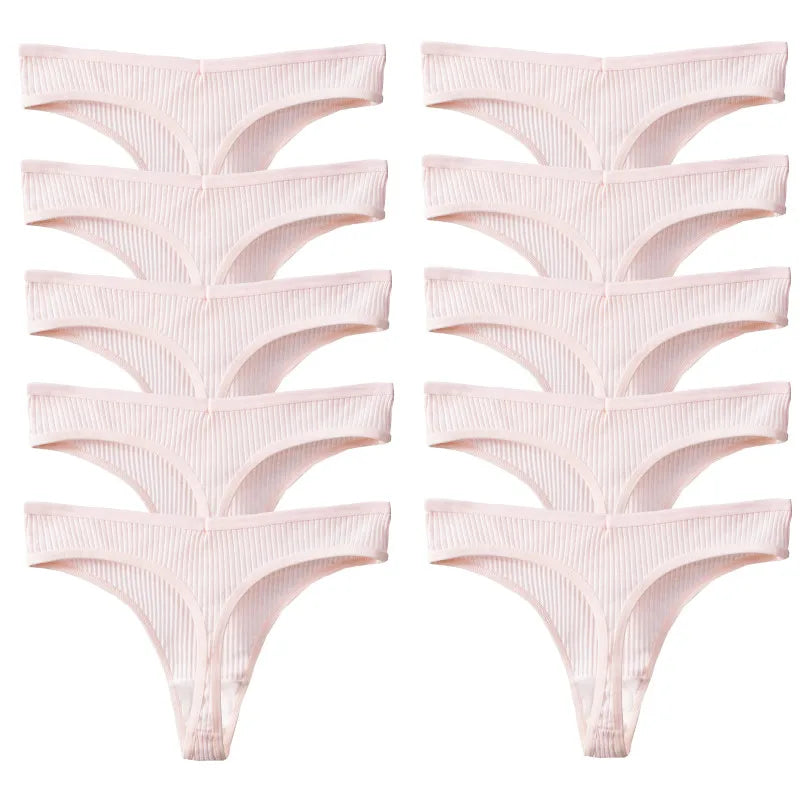 10PCS/Set Women's Panties Cotton Striped Underwear Sexy Sports Thongs Lingerie Soft Comfortable G-Strings Hot T-Backs