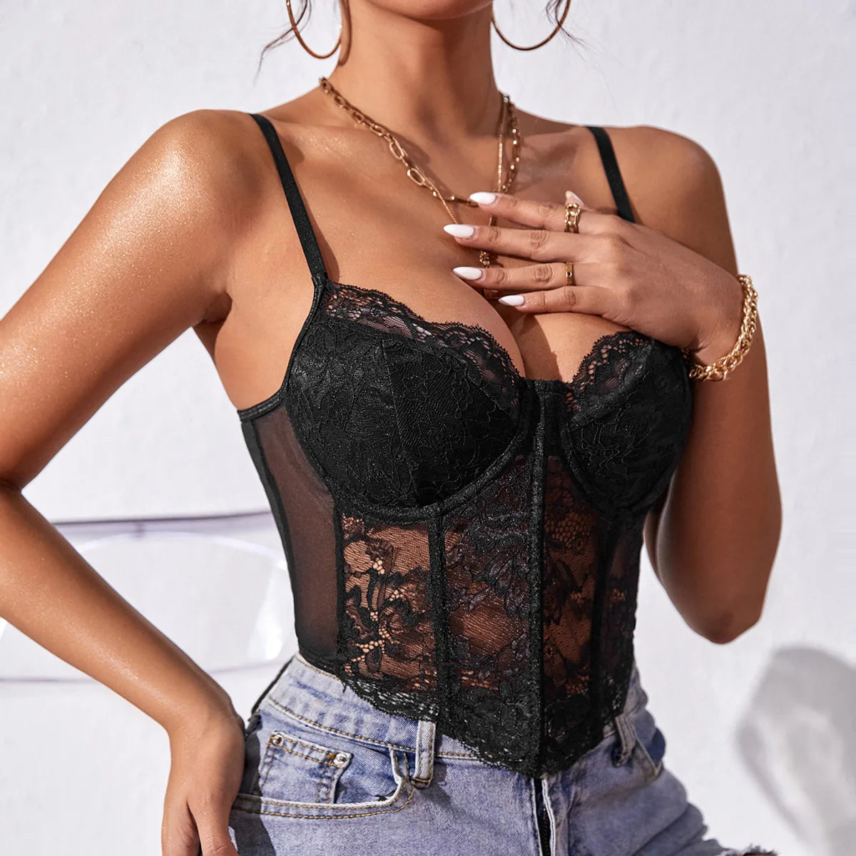 French Sexy Lace Underwire Rhomboid Fishbone Crop Top Backless Hottie Perspective Corset Red V-neck Elegant and Temperament Vest