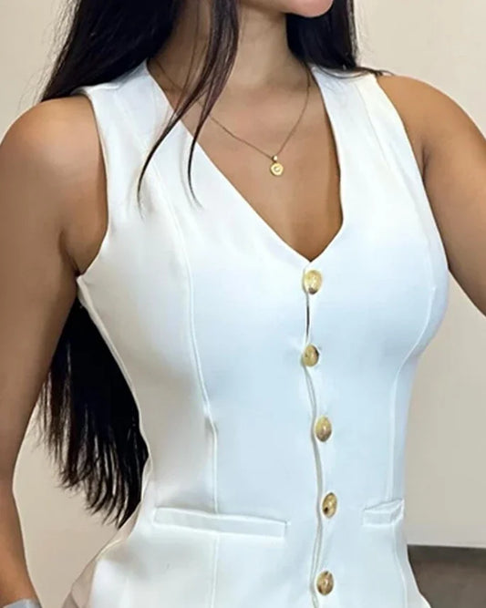 Elegant Two Piece Set Women Outfit Temperament Knotted V-Neck Sleeveless Vest & Fashion Pocket Design Shorts Set 2024 Summer