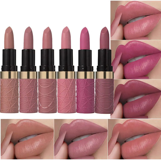 6pcs brown nude pink purple red lipstick matte setslight to dark velvet lipstick for women.