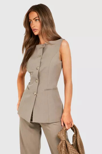 Casual Chic Office Lady Blazer Women Plaid O-Neck Sleeveless Single Breasted Blazer Fashion Spring Blazers